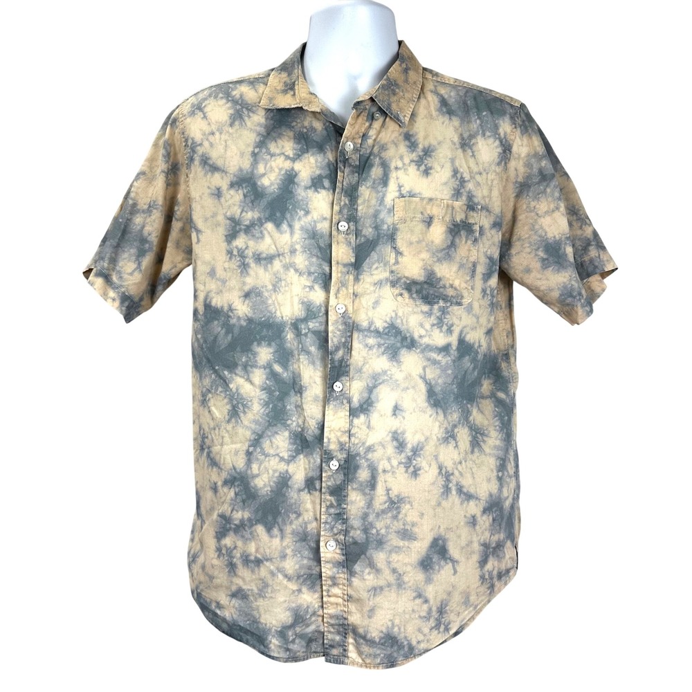 Ezekiel Mens Tie Dye Button Down Shirt Tan Blue Short Sleeve Size M ES202078F